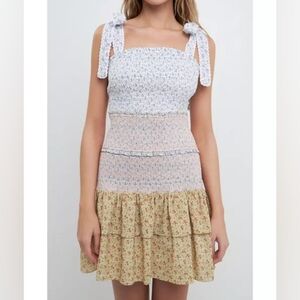 Free The Roses Floral Color block Tiered Mini Dress